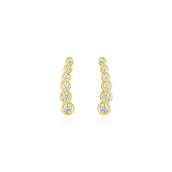 14k Yellow Gold Graduated Circles Climber Post Earrings with Cubic Zirconias by Avera Group