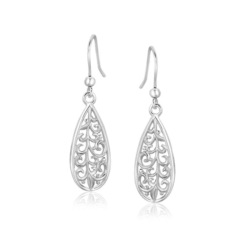 Sterling Silver Teardrop Filigree Style Drop Earrings by Avera Group