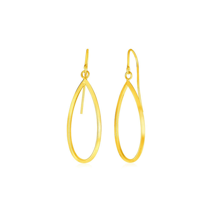 14k Yellow Gold Earrings with Polished Open Teardrop Dangles by Avera Group