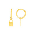 14k Yellow Gold Huggie Style Hoop Earrings with Padlock Drops by Avera Group