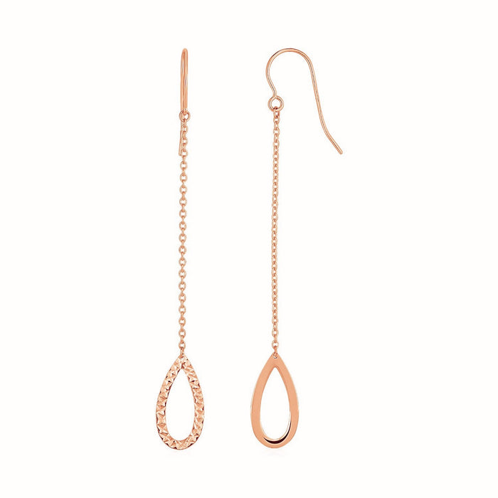 Textured Pear Shaped Long Drop Earrings in 14k Rose Gold by Avera Group