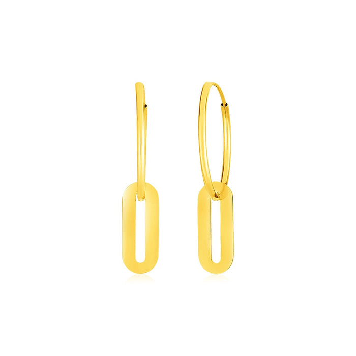 14k Yellow Gold Huggie Style Hoop Earrings with Paperclip Link Drops by Avera Group