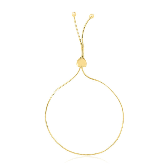 14k Yellow Gold Adjustable Lariat Style Heart Motif Bracelet by Avera Group