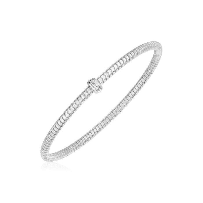 14k White Gold Stretch Bangle with Diamonds by Avera Group