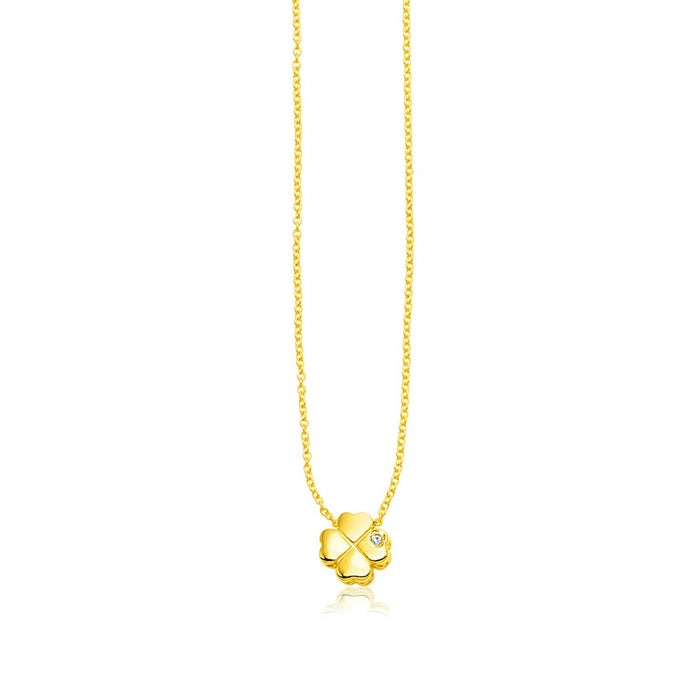 14k Yellow Gold Polished Four Leaf Clover Necklace with Diamond by Avera Group