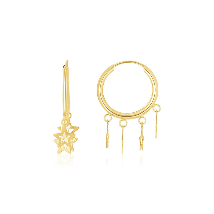14K Yellow Gold Endless Star Charm Huggie Hoop Earrings by Avera Group