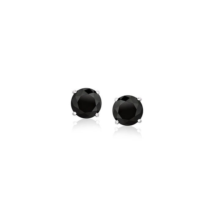 14k White Gold Stud Earrings with Black 5mm Faceted Cubic Zirconia by Avera Group