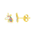 14k Yellow Gold Enameled Unicorn Childrens Earrings by Avera Group