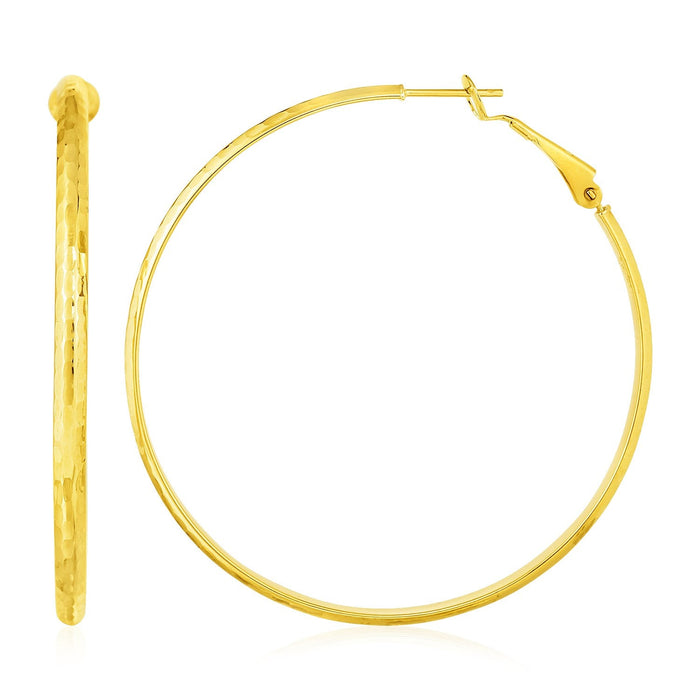 14k Yellow Gold Large Textured Round Hoop Earrings by Avera Group