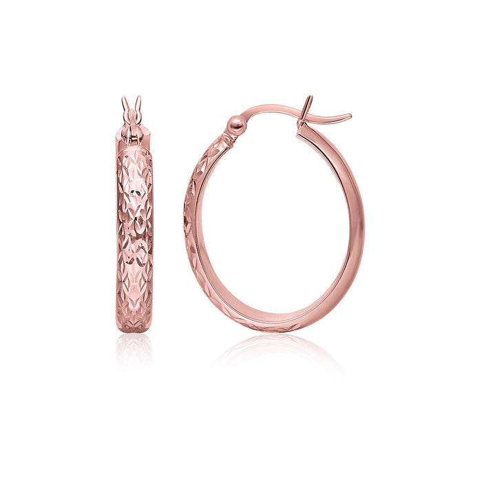 14k Rose Gold Hammered Oval Hoop Earrings by Avera Group