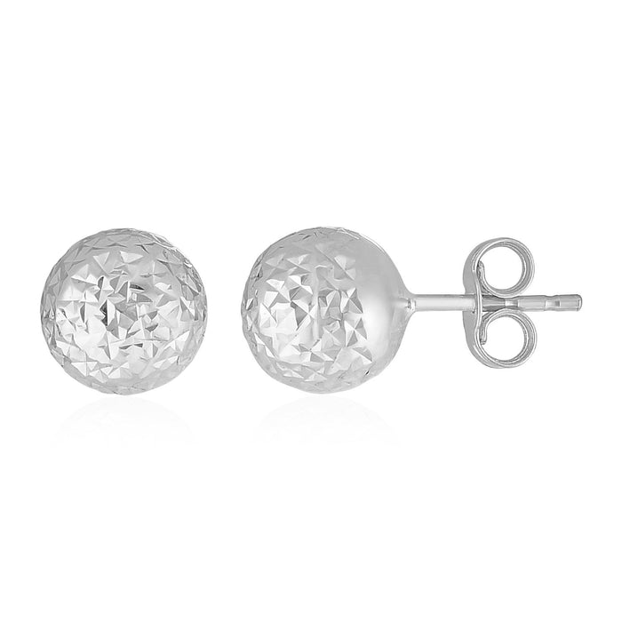 14 k White Gold Ball Earrings with Crystal Cut Texture by Avera Group