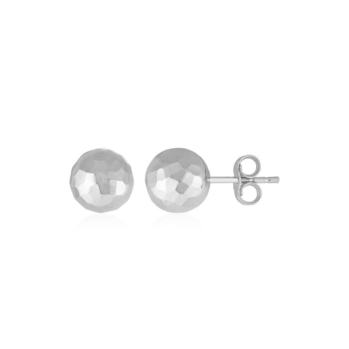 14k White Gold Ball Earrings with Faceted Texture by Avera Group