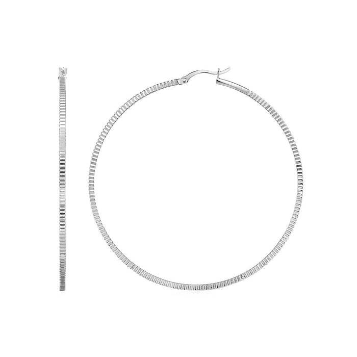 Ridge Textured Hoop Earrings in Sterling Silver by Avera Group