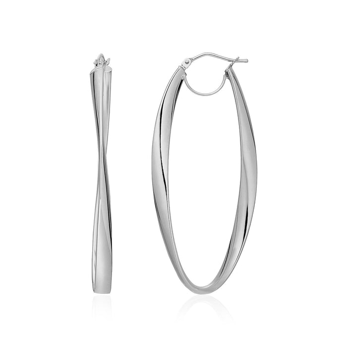 14k White Gold Twist Motif Oval Shape Hoop Earrings by Avera Group