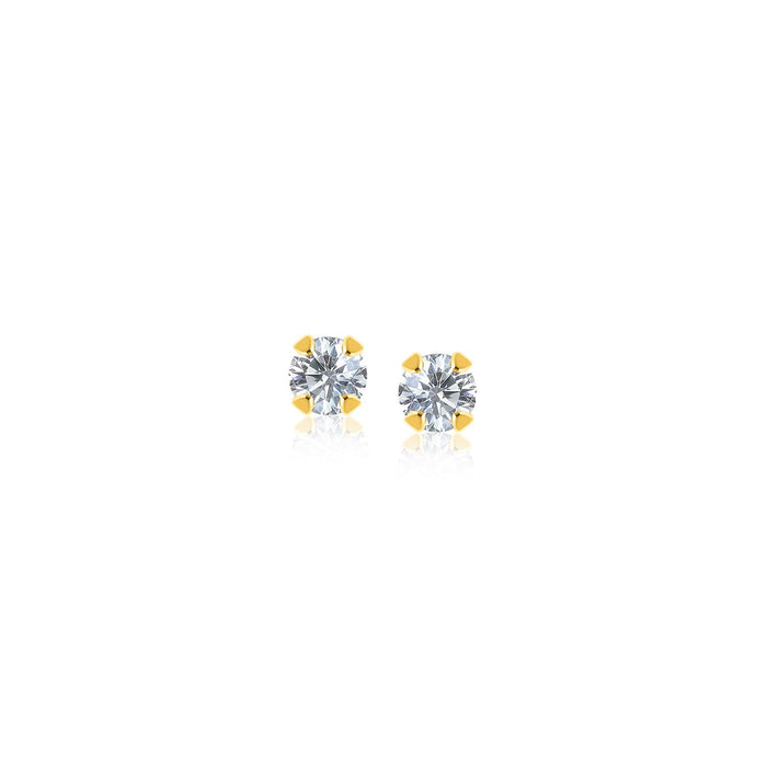 14k Yellow Gold Stud Earrings with Faceted White Cubic Zirconia(2mm) by Avera Group