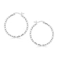 Sterling Silver Faceted Motif Hoop Earrings with Rhodium Plating by Bids.com