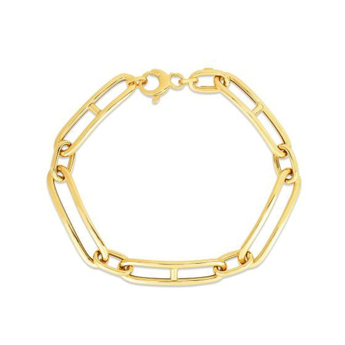 14k Yellow Gold 7 1/4 inch Elongated Alternating Mariner Link Bracelet (7.40 mm) by Avera Group