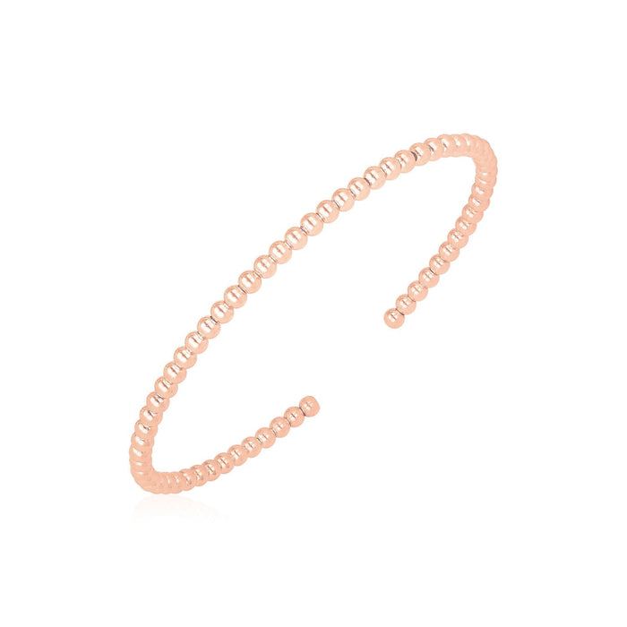 14k Rose Gold High Polish Bead Cuff Bangle (3mm) by Avera Group