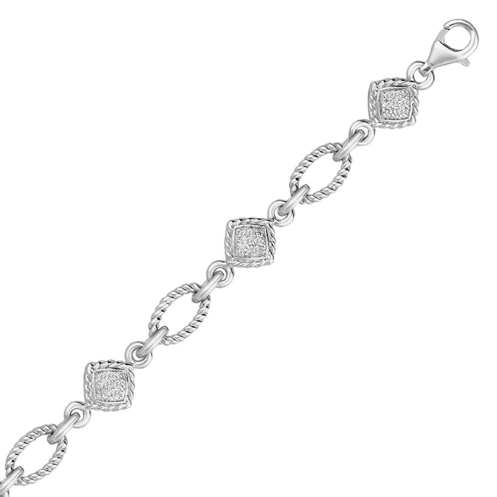 Sterling Silver Cable Oval and Square Link Bracelet with Diamonds (1/4 cttw) by Avera Group