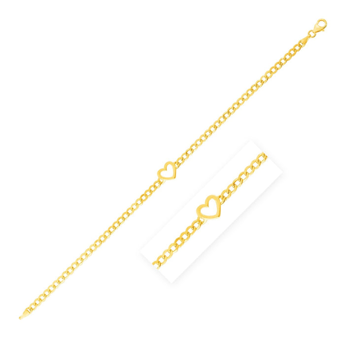 14k Yellow Gold 7 inch Curb Chain Bracelet with Heart by Avera Group