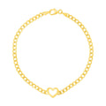 14k Yellow Gold 7 inch Curb Chain Bracelet with Heart by Avera Group