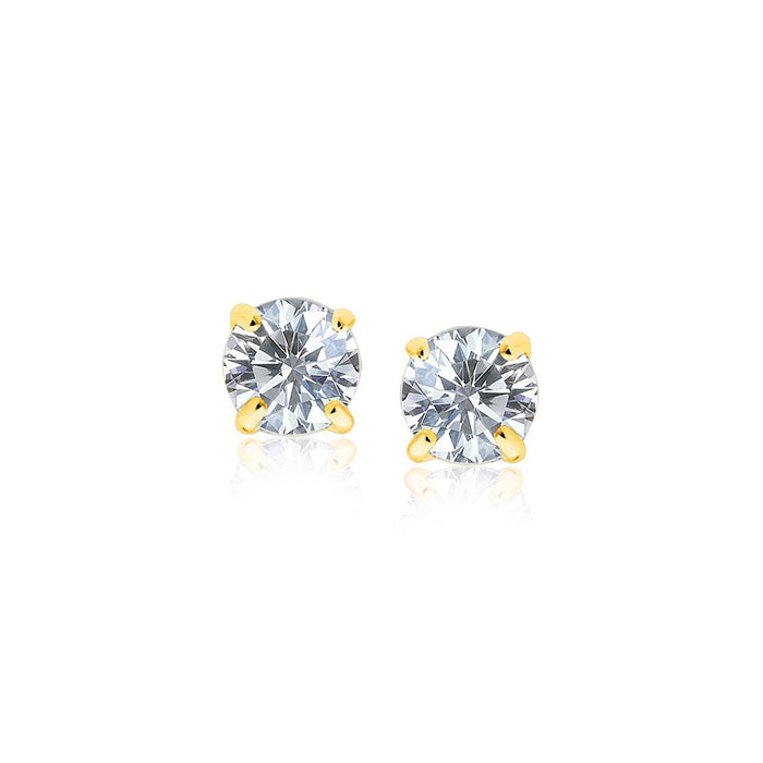14k Yellow Gold Stud Earrings with White Hue Faceted Cubic Zirconia(5mm) by Avera Group