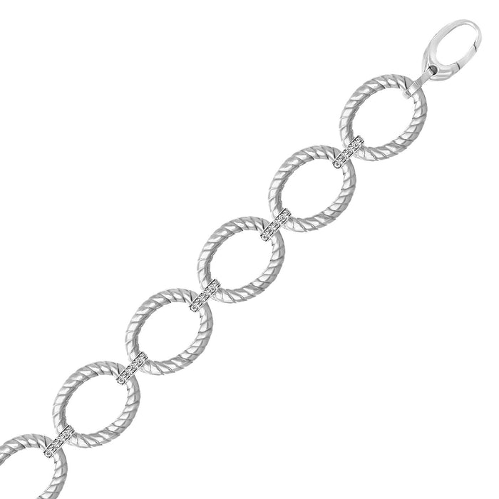 Sterling Silver Rhodium Finished Diamond Accented Cable Oval Bracelet (12.70 mm) by Avera Group