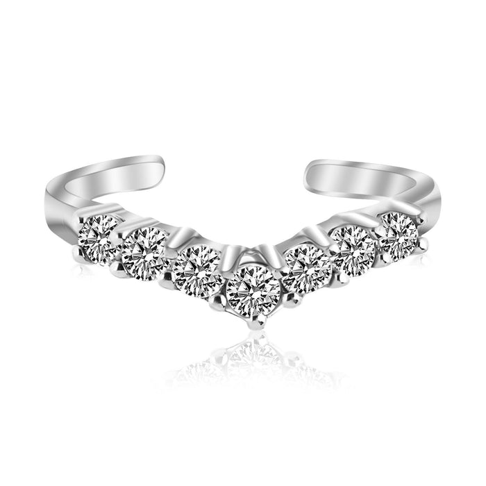 Sterling Silver Rhodium Finished V Shape Toe Ring with Cubic Zirconia Accents by Avera Group