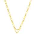 14k Yellow Gold Figaro Chain Necklace with Heart by Avera Group