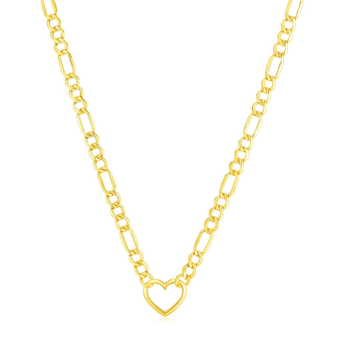 14k Yellow Gold Figaro Chain Necklace with Heart by Avera Group