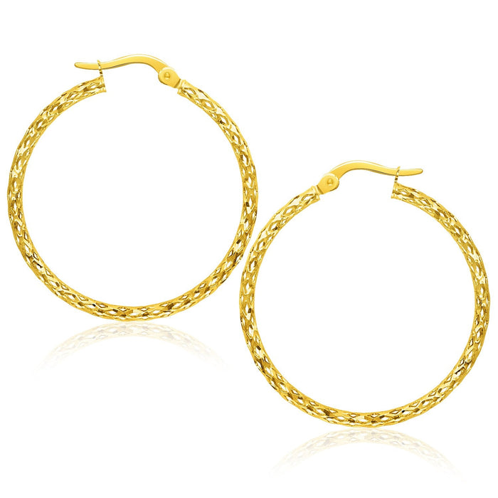 14k Yellow Gold Textured Large Hoop Earrings by Avera Group