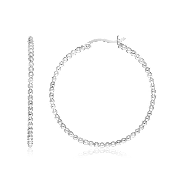 Sterling Silver Round Hoop Earrings with Beaded Texture by Avera Group