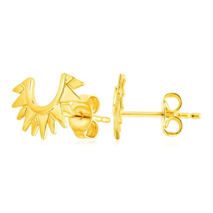 14k Yellow Gold Half Sunburst Post Earrings by Avera Group