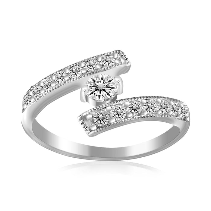 Sterling Silver Rhodium Finished White Cubic Zirconia Overlap Toe Ring by Avera Group