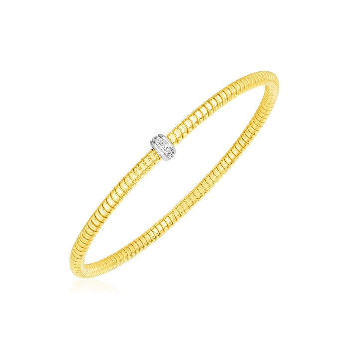 14k Yellow Gold Stretch Bangle with Diamonds by Avera Group