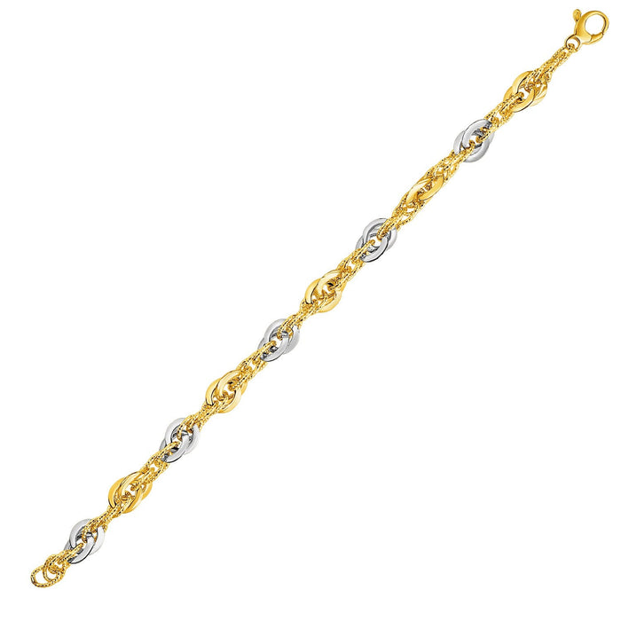 14k Two-Tone Yellow and White Gold Double Link Textured Bracelet by Avera Group