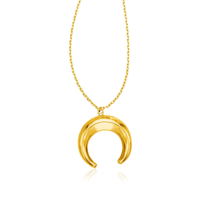 14k Yellow Gold 17 inch Necklace with Domed Moon Motif Pendant by Avera Group