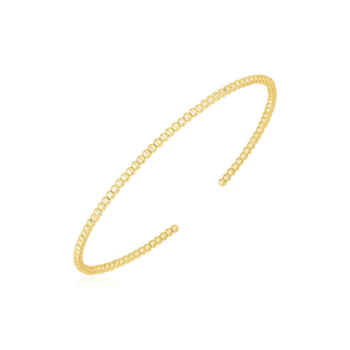 14k Yellow Gold High Polish Bead Cuff Bangle (2mm) by Avera Group