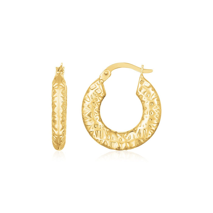 14K Yellow Gold Puffed Textured Hoops by Avera Group