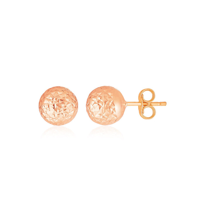 14 k Rose Gold Ball Earrings with Crystal Cut Texture by Avera Group