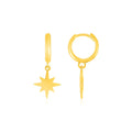 14k Yellow Gold Huggie Style Hoop Earrings with Star Drops by Avera Group