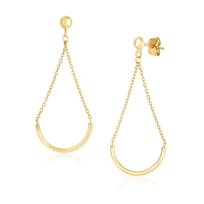 14k Yellow Gold Curved Chain Drop Earrings by Avera Group