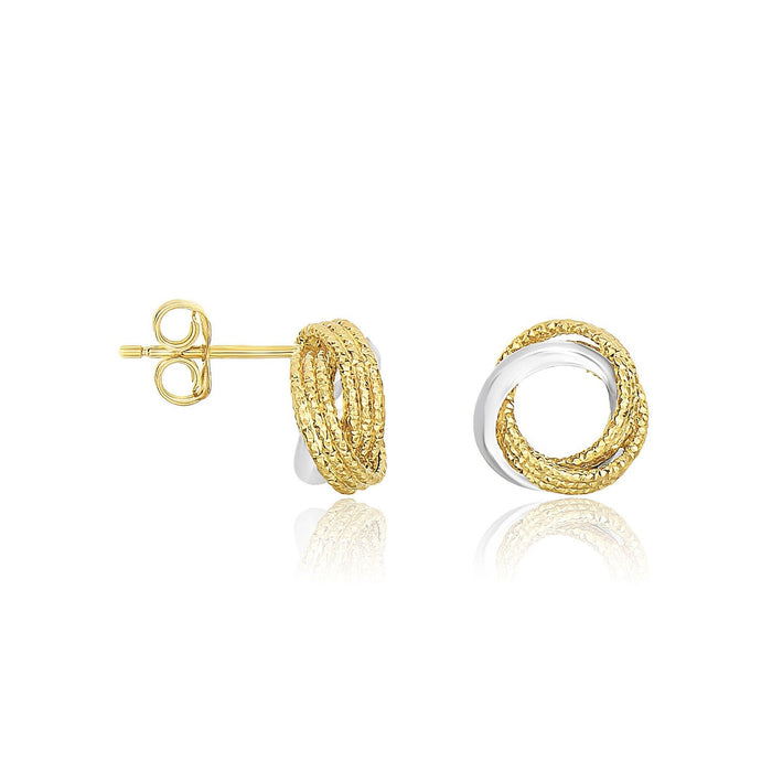 14k Two-Tone Gold Multi-Textured Open Circle Style Entwined Earrings by Avera Group