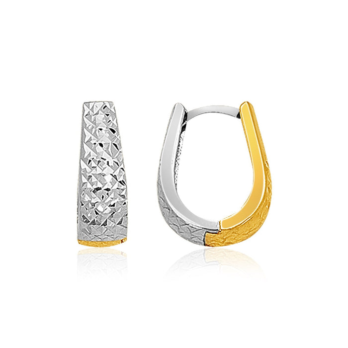 14k Two-Tone Gold Oval Diamond Cut Textured Earrings by Avera Group