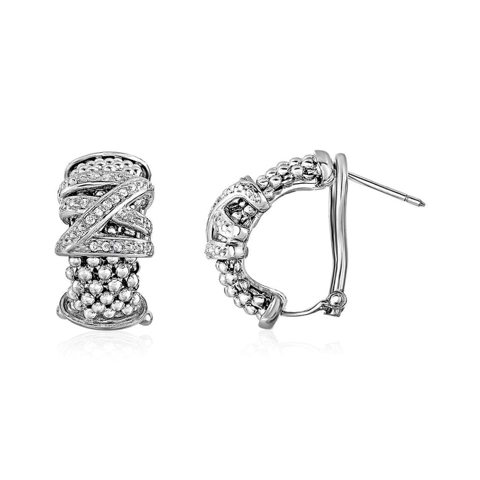 Popcorn Texture Earrings with Crossover Motif and Diamonds in Sterling Silver by Avera Group