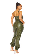 Vegan Leather Cargo Pocket Jogger Jumpsuit by The House of Stylez