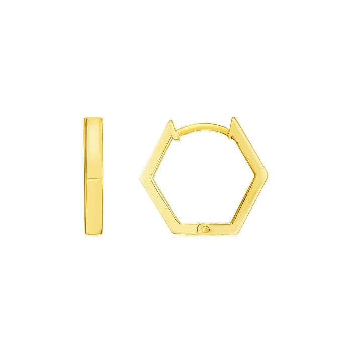 14k Yellow Gold Hexagon Huggie Hoops Earrings by Avera Group
