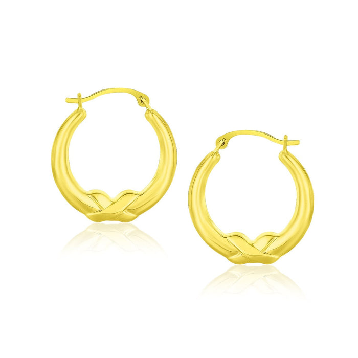 10k Yellow Gold X Motif Round Shape Hoop Earrings by Avera Group