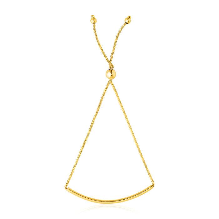 14k Yellow Gold Smooth Curved Bar Lariat Design Bracelet by Avera Group