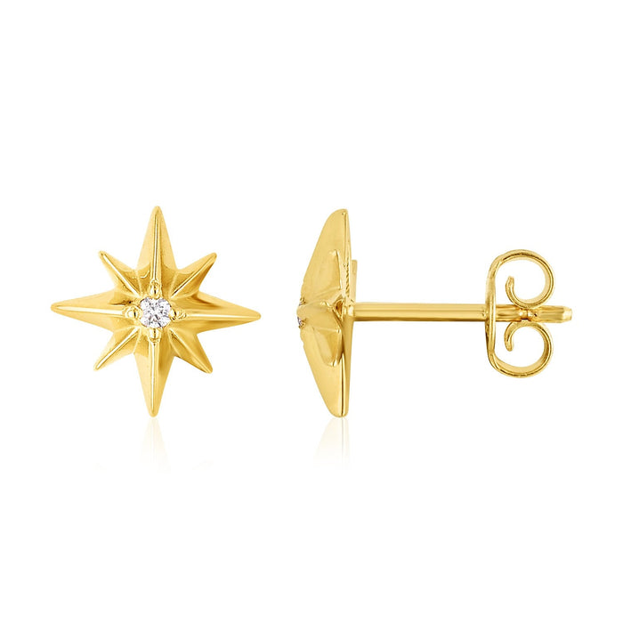 14K Yellow Gold High Polish North Star Diamond Earrings by Avera Group